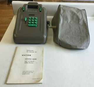 Vintage Victor Hand Adding Machine Made Of Gray Metal W/green Keys 774 W/cover