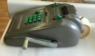 Vintage Victor Hand Adding Machine Made Of Gray Metal W/Green Keys 774 w/cover 6