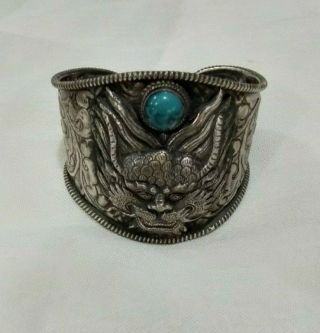Extremely Ancient Viking Bracelet Ethnic Tribal Silver Dragon Rare Turquoise