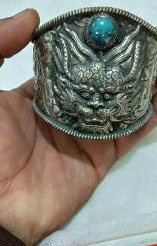 EXTREMELY Ancient Viking BRACELET Ethnic tribal SILVER DRAGON Rare TURQUOISE 3