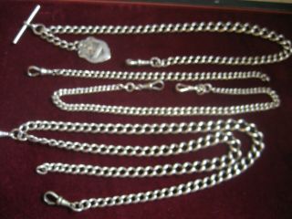 Group Of Antique Solid Silver Graduated Albert Chains 200.  5 Grams