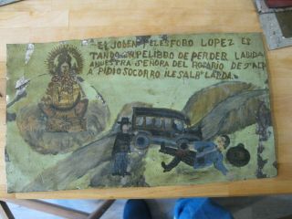 Antique Retablo / Exvoto Man Thanking Virgin Del Rosario De Talpa