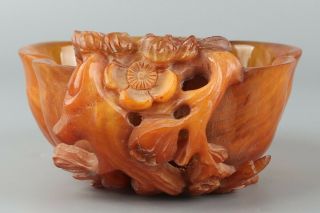 Chinese Exquisite Handmade flower Carving Ox Horn cup 3