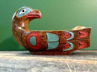 Brt Vintage Hand Crafted Resin Eagle Canoe Sculpture Bowl Haida Indian Art Work