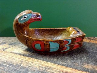 BRT Vintage Hand Crafted RESIN Eagle Canoe Sculpture Bowl HAIDA INDIAN Art Work 2