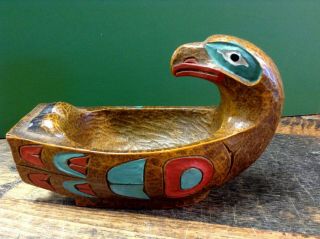 BRT Vintage Hand Crafted RESIN Eagle Canoe Sculpture Bowl HAIDA INDIAN Art Work 4