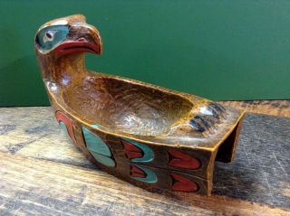 BRT Vintage Hand Crafted RESIN Eagle Canoe Sculpture Bowl HAIDA INDIAN Art Work 5
