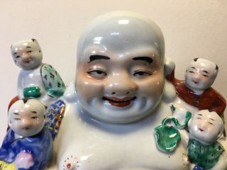 Vintage Chinese Porcelain Seated Budda With 5 Children Makers Stamp to Base 2