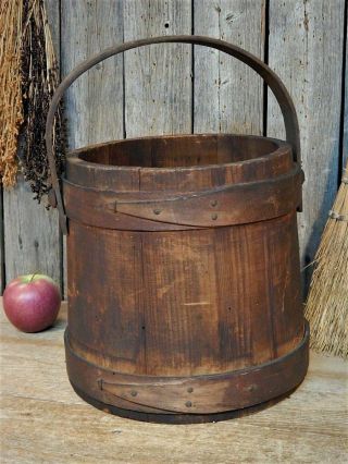 Aafa Antique Primitive Wood Firkin Sugar Bucket Early England Farmhouse