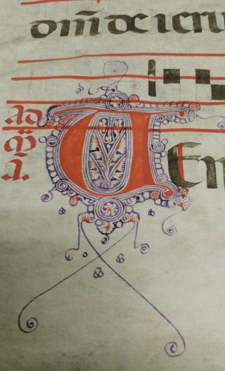 Medieval Illuminated Antiphonal Manuscript Sheet Music Leaf Page,  c.  1450 Italy 12