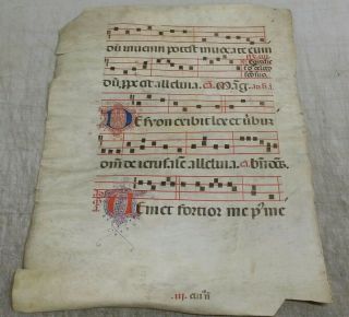 Medieval Illuminated Antiphonal Manuscript Sheet Music Leaf Page,  c.  1450 Italy 2
