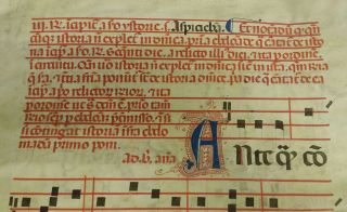 Medieval Illuminated Antiphonal Manuscript Sheet Music Leaf Page,  c.  1450 Italy 3
