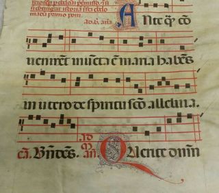 Medieval Illuminated Antiphonal Manuscript Sheet Music Leaf Page,  c.  1450 Italy 4
