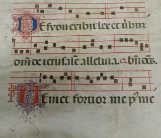 Medieval Illuminated Antiphonal Manuscript Sheet Music Leaf Page,  c.  1450 Italy 6
