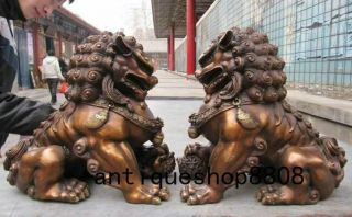 12 Chinese Bronze Copper Fengshui Evil Guardian Door Beast Fu Foo Dog Lion Pair 11