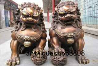12 Chinese Bronze Copper Fengshui Evil Guardian Door Beast Fu Foo Dog Lion Pair 2
