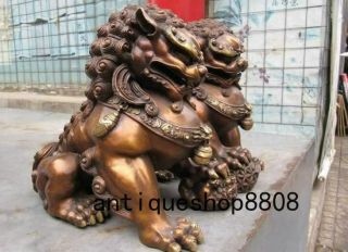 12 Chinese Bronze Copper Fengshui Evil Guardian Door Beast Fu Foo Dog Lion Pair 3