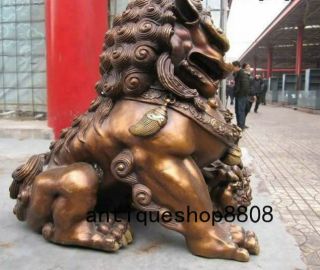 12 Chinese Bronze Copper Fengshui Evil Guardian Door Beast Fu Foo Dog Lion Pair 4