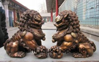 12 Chinese Bronze Copper Fengshui Evil Guardian Door Beast Fu Foo Dog Lion Pair 6