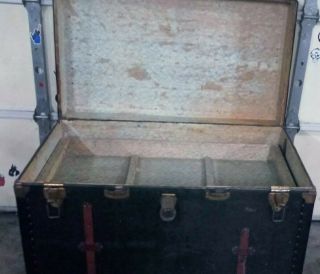 1800 ' s Flat Top Steamer Trunk Antique Vintage Trunk Treasure Chest 2