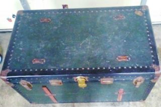 1800 ' s Flat Top Steamer Trunk Antique Vintage Trunk Treasure Chest 3