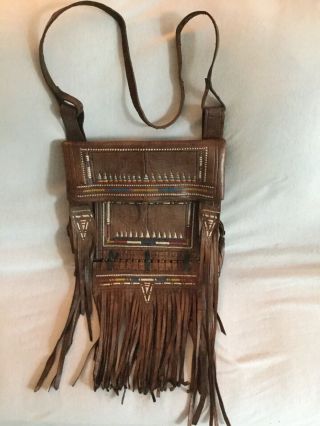 1950’s Vintage Berber Leather Bag Purchased In Rabat Morocco