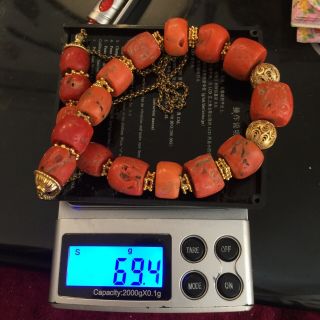69.  4g Antique HUGE Tibetan Chinese 100 Natural MOMO Red Coral Necklace Beads 12