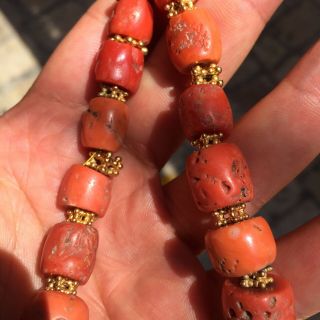 69.  4g Antique HUGE Tibetan Chinese 100 Natural MOMO Red Coral Necklace Beads 4