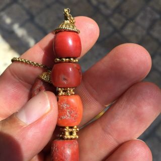 69.  4g Antique HUGE Tibetan Chinese 100 Natural MOMO Red Coral Necklace Beads 6