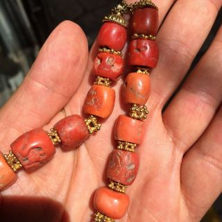 69.  4g Antique HUGE Tibetan Chinese 100 Natural MOMO Red Coral Necklace Beads 8