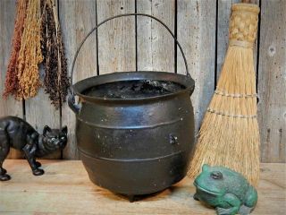 Early Antique Primitive Cast Iron Pot Cauldron W/ Gate Mark Witch Aafa