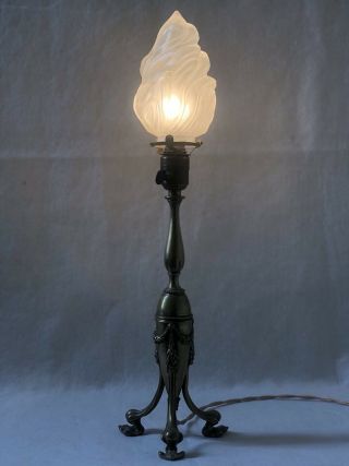 Antique Gilt Bronze Table Lamp with Flame Shade.  Reg No 605504 dates to 1912 2