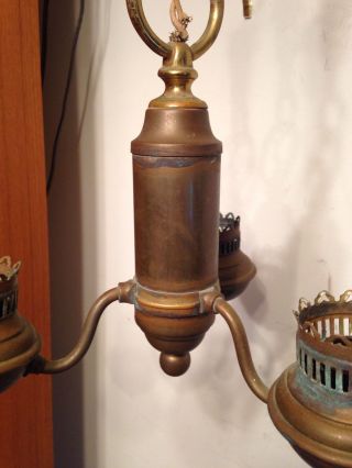 Antique 3 Arm Brass Ceiling Lamp Fixture Chandelier Railroad Car? 3