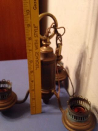 Antique 3 Arm Brass Ceiling Lamp Fixture Chandelier Railroad Car? 9