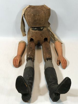 Wonderful Antique Wood Hand Carved Black Stocking Marionette Puppet 20 1/2 " H 1
