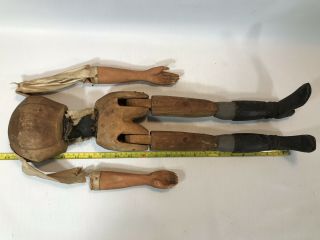 Wonderful Antique Wood Hand Carved Black Stocking Marionette Puppet 20 1/2 
