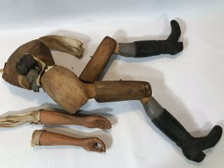 Wonderful Antique Wood Hand Carved Black Stocking Marionette Puppet 20 1/2 