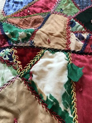 Victorian Crazy Quilt Fabulous Embroidery Silk Velvet Dupioni Silk Back Feather 10