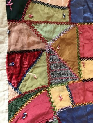 Victorian Crazy Quilt Fabulous Embroidery Silk Velvet Dupioni Silk Back Feather 11