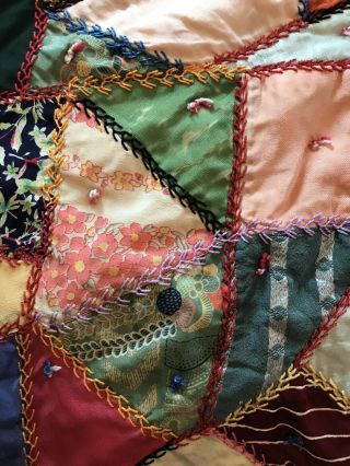 Victorian Crazy Quilt Fabulous Embroidery Silk Velvet Dupioni Silk Back Feather 3