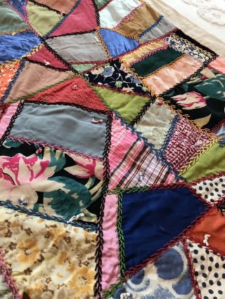 Victorian Crazy Quilt Fabulous Embroidery Silk Velvet Dupioni Silk Back Feather 7