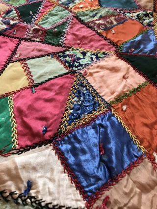 Victorian Crazy Quilt Fabulous Embroidery Silk Velvet Dupioni Silk Back Feather 9