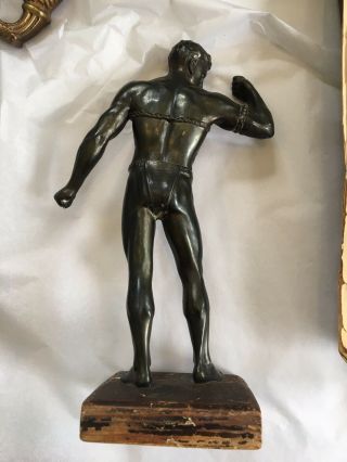 Bronze Or Spelter Figurine Of Partially Naked Gladiator Art Deco On Wood Stand 4