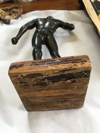 Bronze Or Spelter Figurine Of Partially Naked Gladiator Art Deco On Wood Stand 6