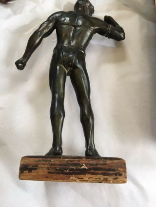 Bronze Or Spelter Figurine Of Partially Naked Gladiator Art Deco On Wood Stand 7