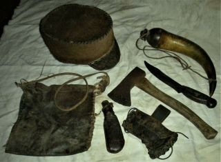 Antique 1800s Frontier / Western Hunting Militry Gear Powderhorn Shotpouch Vafo