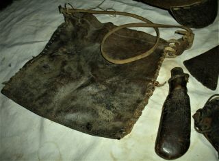 ANTIQUE 1800S FRONTIER / WESTERN HUNTING MILITRY GEAR POWDERHORN SHOTPOUCH vafo 3