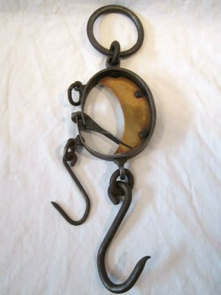 Antique Buffalo Hide Scale Hanging Brass & Iron Mancur Scale