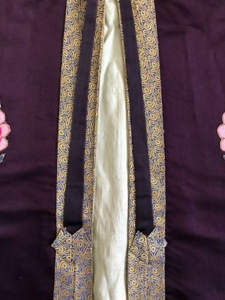Vintage 1930s 40s Chinese Purple Silk Embroidered Robe Jacket Crane Roundels 7