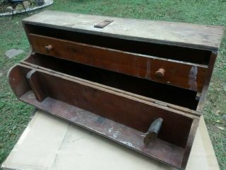 Primitive Antique Wooden Carpenters Tool Box • Vintage Farmhouse Hinged Toolbox